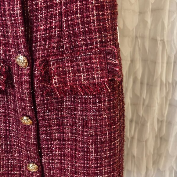 Mi Ami for Francesca’s Burgundy Tweed Button Front Mini Dress | Women's Size XS - Picture 5 of 8